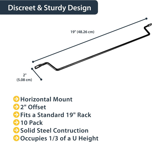 StarTech.com Horizontal Lacing Bar w/ 2 inch Offset at 75 Degrees- Server Rack Cable Management- 19" Network Rack-Mount Cord Organizer- 10pk , TAA (CMLB102)