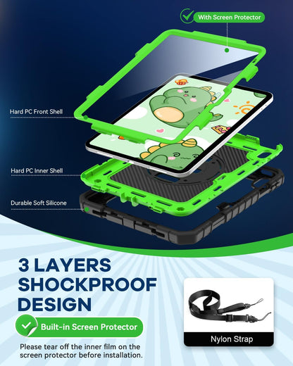 Cantis Case for iPad 11-inch (A16) 2025/ iPad 10th Generation 2022 (10.9 inch) with Screen Protector, iPad 11th Case with 360 Degree Rotating Stand/Shoulder Strap/Pencil Holder, Black+Green