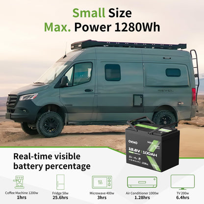 12V 100Ah LiFePO4 Battery with Bluetooth, BCI Group 24, Built-in 100A BMS, 1280Wh Rechargeable Deep Cycle Lithium Battery, 15000+ Cycles for RV, Marine, Solar, Trolling Motor, Home, Off-Grid