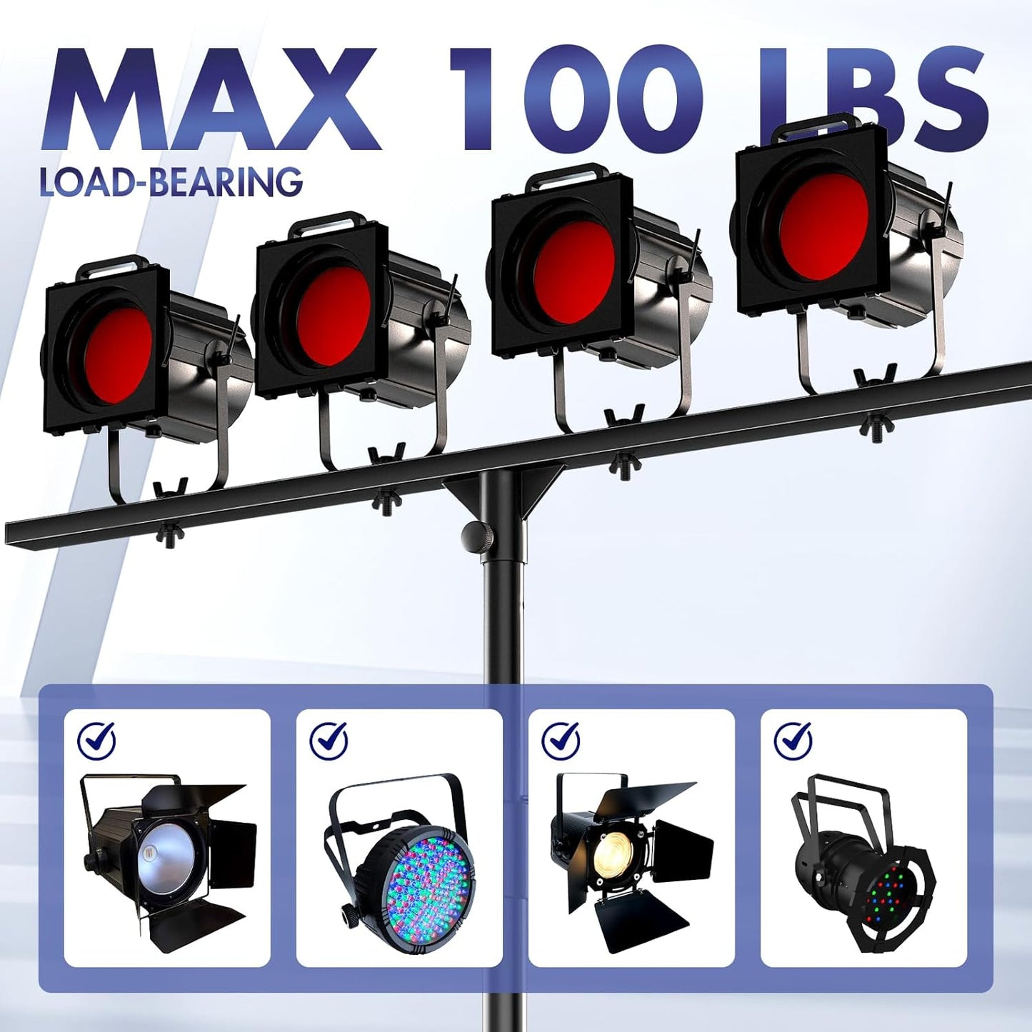 Qoope DJ Light Stand T-Bar,Heavy-Duty DJ Stand Tripod Adjustable DJ Lighting Stand Portable Stage Light Stand for DJ Lights Bar Party Light