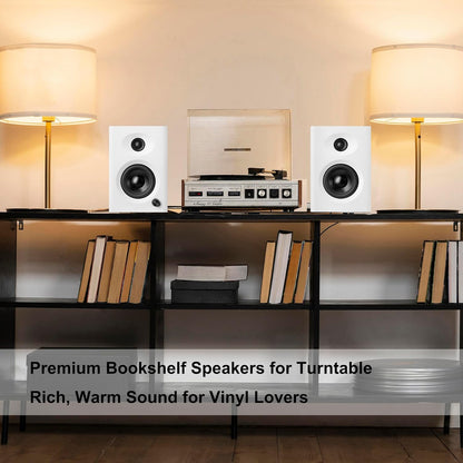 Computer Speakers for Desktop PC, 60W Powerful Sound with Deep Bass & Clear Treble – Compact Active Bookshelf Speakers for Home Office, Laptop, Music, Monitor (White, Pair)