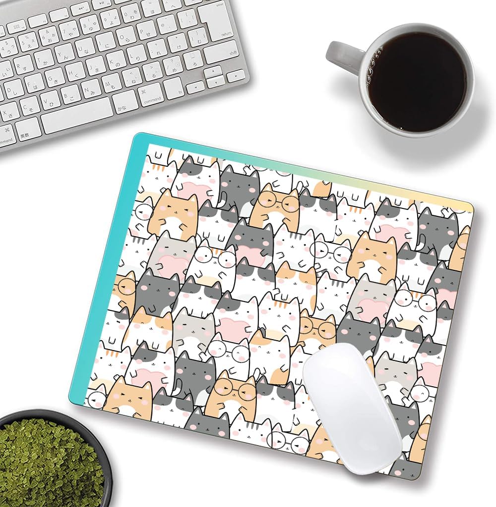 Kawaii Mouse Pad, Cute Cats Mouse Mat, Square Waterproof Non-Slip Rubber Base Computer MousePads for Desk Office Laptop