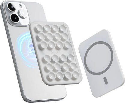 SUCKY Silicone Suction Phone Case Adhesive Mount - Anti-Slip Holder, Hands-Free Fidget Toy, Phone Accessory for iPhone and Android (Crystal White, Magnetic)