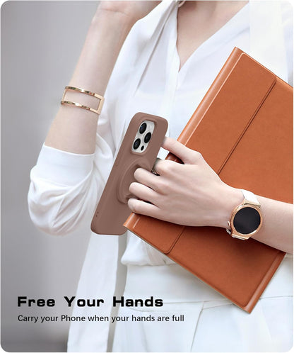 GONEZ Magnetic Phone Grip Compatible with MagSafe, Removable Silicone Loop Grip, Phone Ring Holder for Back of Phone for iPhone 16/15/14/13/12 Series, Brown
