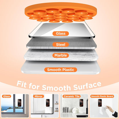 Magnetic Suction Cup Phone Mount for MagSafe Case, Silicone Hands-Free Grip Holder for iPhone and Android, Mirror Shower Phone Stand for Makeup FaceTime Gym Kitchen Bathroom, Orange