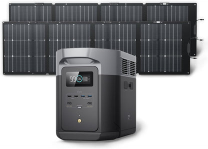 EF ECOFLOW Solar Generator DELTA 2 Max 2048Wh with 2x220W Solar Panel, LFP Battery Portable Power Station, Up to 3400W AC Output, AC + Solar Fast Dual Charging Full Charge in 1 Hr For Camping RV