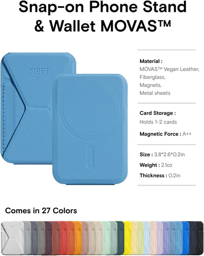 MOFT Magnetic Wallet Stand Compatible with iPhone 16/15/14/13/12 Series, Angle Adjustment & Magsafe Compatible MOVAS Phone Stand,Faded Jeans