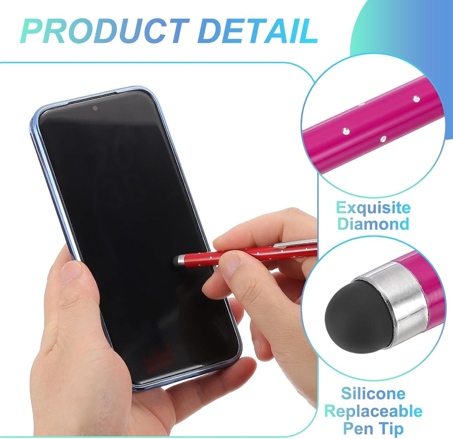 PATIKIL Stylus Pens for Touch Screens, 6 Pcs High Precision Universal Bling Stylus Crystal Metal Capacitive Pen for Touch Screen Devices Phone Tablets Laptop, Rose Red
