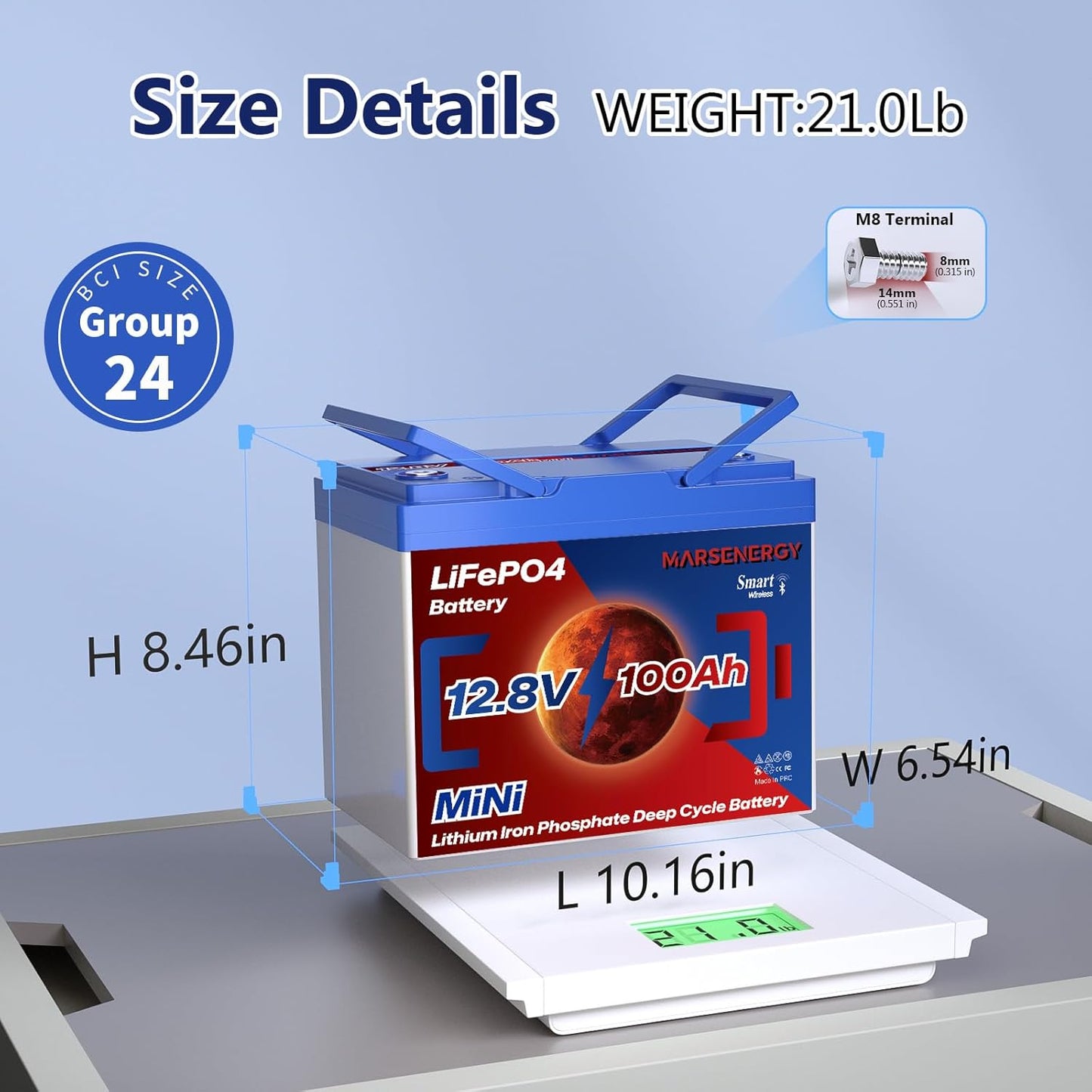 12V 100Ah Lifepo4 Battery, Bci Group 24, Built-In 100A Smart BMS, 4500 To 15000 Deep Cycle Grade A Cells Lithium Battery For Rv, Trolling Motor, Marine, Home Energy Storage, Solar Panel System (BT1PC)