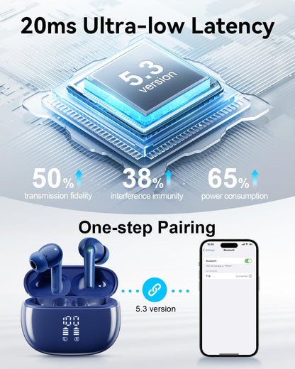 Wireless Earbuds, Bluetooth Ear Buds Headphones with LED Charging Case, Deep Bass Stereo Sound, 40 Hours Playtime, IP7, Lightweight in-Ear Earphones for iPhone Android Sports Workout