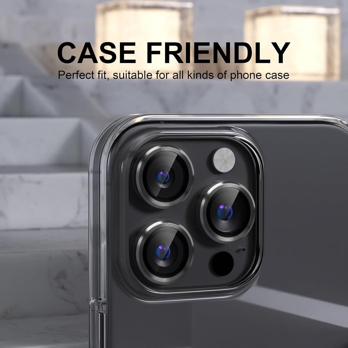 Choiche Compatible for iPhone 16 Pro/iPhone 16 Pro Max Camera Lens Protector, 9H Tempered Glass Camera Cover Screen Protector Metal Ring Decoration Accessories (Black)