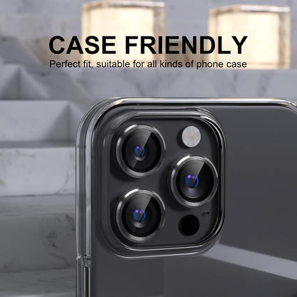 Choiche Compatible for iPhone 16 Pro/iPhone 16 Pro Max Camera Lens Protector, 9H Tempered Glass Camera Cover Screen Protector Metal Ring Decoration Accessories (Black)