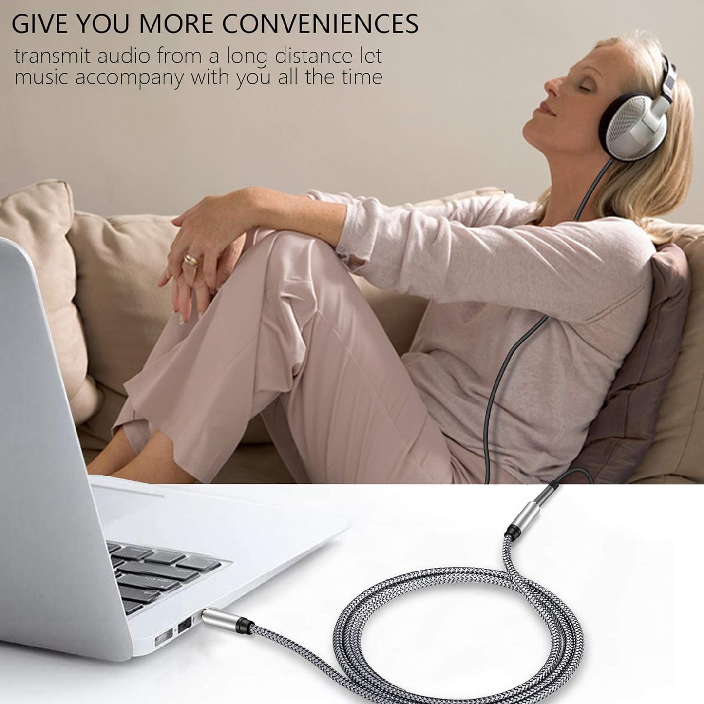 Male to Female Audio Cable 3Ft,Tan QY Male to Female for Phone Headphone Conversion Cord 3.5mm 4 Pole Audio Adapter for Tablet/PC/ PS4 and More (3Ft, Silver)