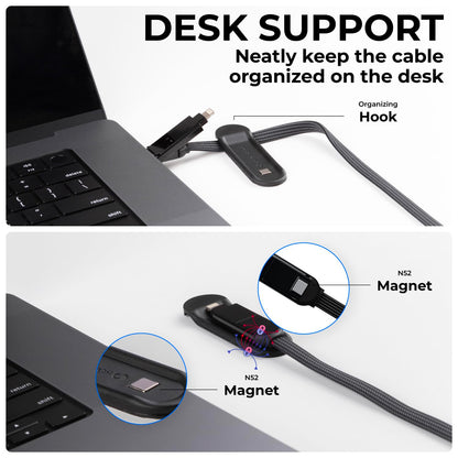 Rolling Square inCharge XL 6-in-1 Multi Charging Cable with 100W Ultra-Fast Charging Power, Portable USB and USB-C Cable, 6.5 Ft/2m, Urban Black