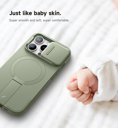 SURITCH for iPhone 14 Pro Case with Magnetic Camera Slide Cover and Adjustable Kickstand, Compatible with MagSafe, Shockproof Bumper Case Slim Protective Cover for iPhone 14 Pro 6.1 Inch, Green