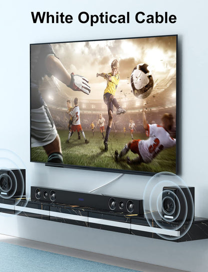 EMK White Optical Audio Cable [8ft/2.4M] - Digital SPDIF Toslink Fiber Optic Cable for Sound Bar, TV, Home Theater, Blu-ray Player - White, High-Speed, Low-Loss, Gold-Plated Connectors