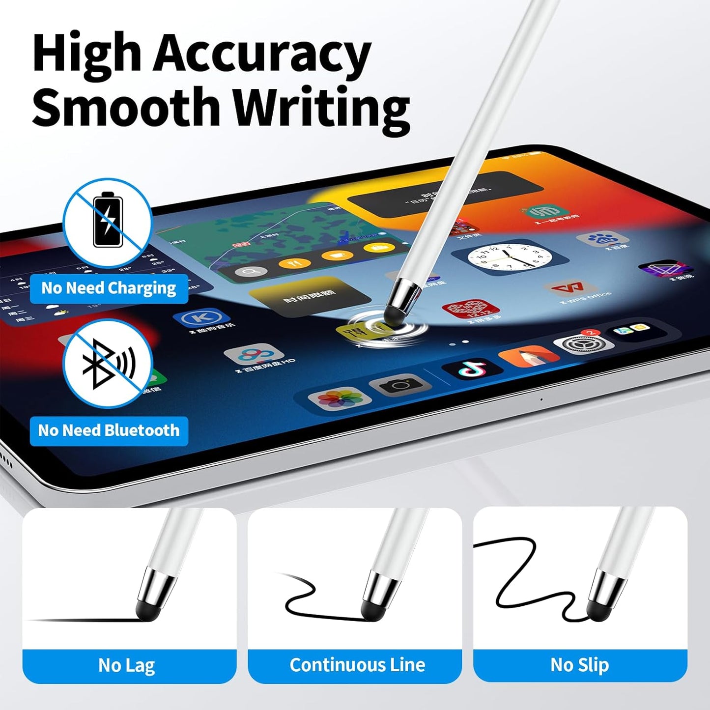 Stylus Pen for Touchscreen,5 PCS Stylus,Stylus 2-in-1 High Sensitivity Precision Suitable for All Touch Screens of iPhone/ipad/Android Tablet(White)