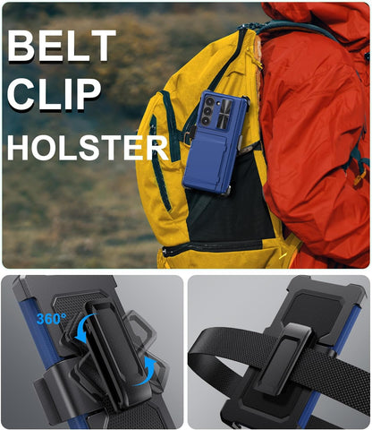 for Samsung Galaxy Z Fold 6 Case with Card Holder & Belt Clip & Slide Camera Cover, Built-in Hinge Protection & Screen Protector, Rugged Wallet Phone Cover Case for Z Fold 6 5G 2024, Blue