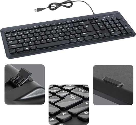 Wired USB Keyboard | Full-Sized | Ergonomic | Soft Typing | QWERTY Layout | Black