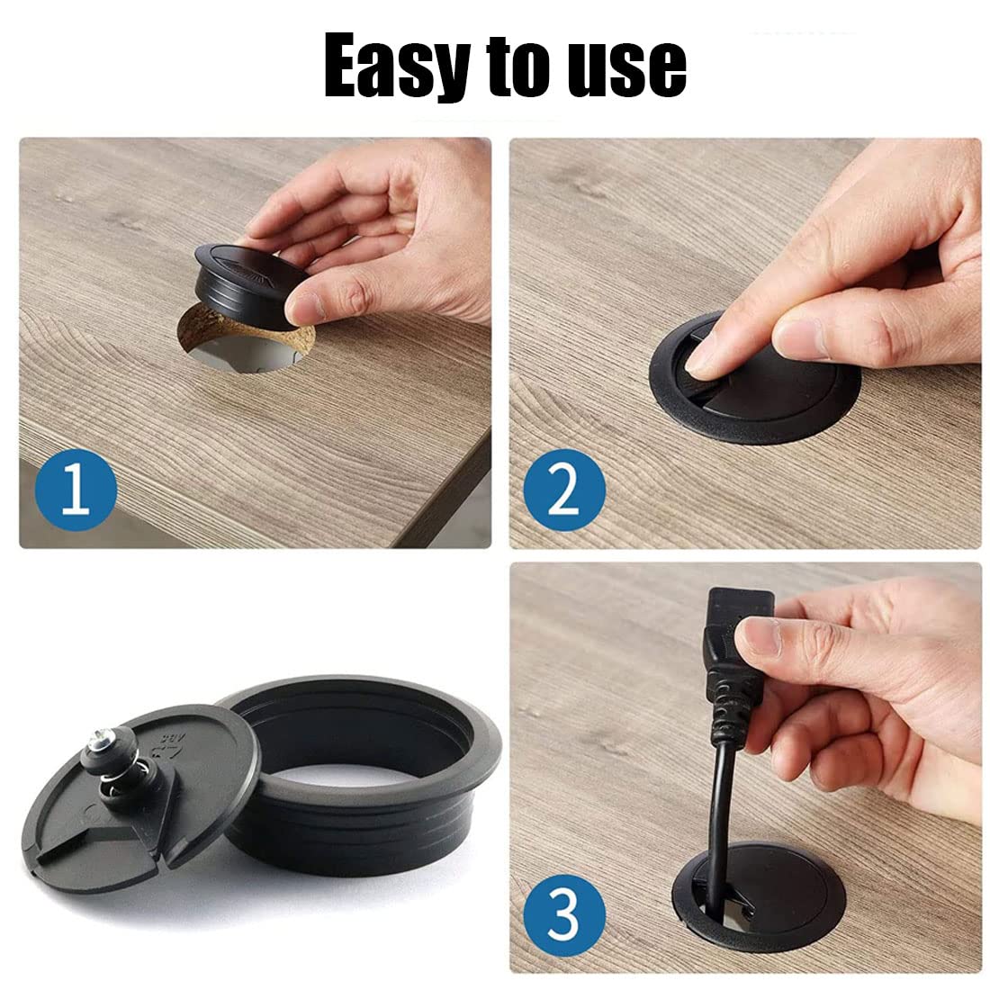 TuTuYa 8PCS Desk Grommet, Desk Grommet 2Inch(50mm) Desk Cable Grommet Desk Cable Hole Covers with Hole Saw, Ideal Solution for Office and Home Table Cable (Black, 2Inch_50mm)