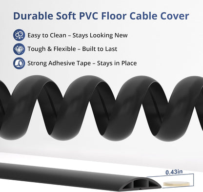 ZhiYo 3.6ft Cord Covers for Wires on Floor, Cord Hider Floor Hide Extension Cords, Soft PVC Cable Cover Cable Protector, Wire Cavity W0.62in H0.31in, White