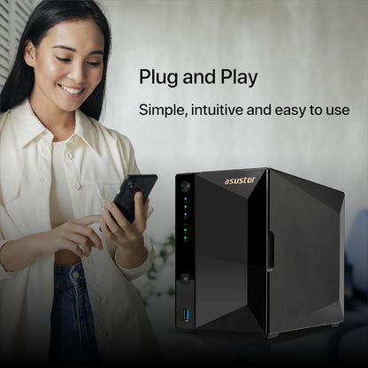 Asustor Drivestor 2 Pro Gen2 AS3302T v2, 2 Bay NAS, 1.7GHz Quad-Core, 2.5GbE Port, 2GB RAM DDR4, Small Home Media Server, Network Attached Storage Device (Diskless)