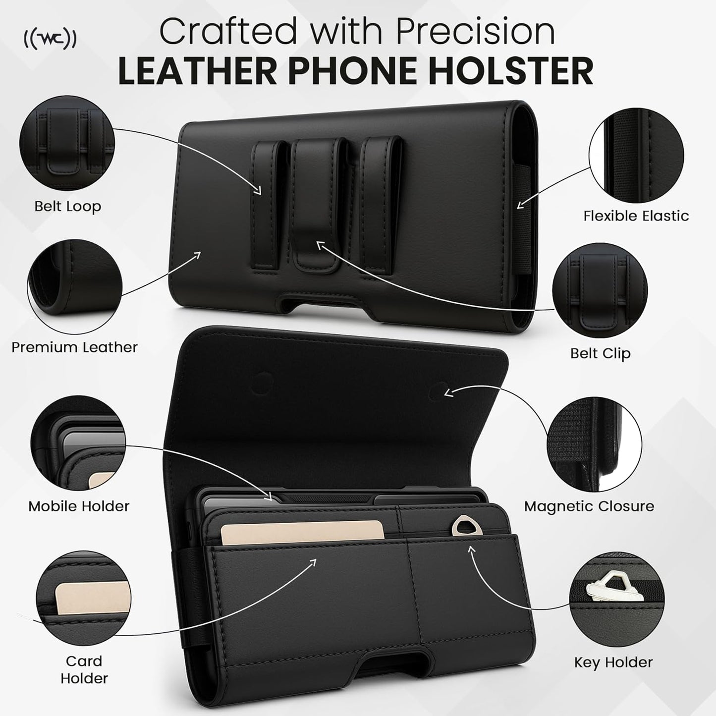 Credit Card Slot Phone Holster for Men & Women – Leather Cell Phone Case & Phone Pouch with Belt Clip/Loop Holder, Fits iPhone Air 2025, 16 Plus, 15 Plus, 14 Plus, 11 Pro Max, XS Max