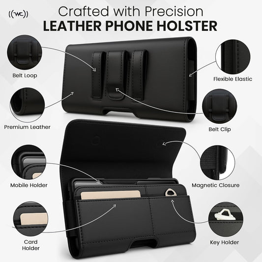Phone Holster for Men with Credit Card Slot, Cell Phone Case, Fits iPhone 17/16/15/14/13/12 Pro Max – Belt Clip/Loop Carrying Phone Pouch Holder, X Large.