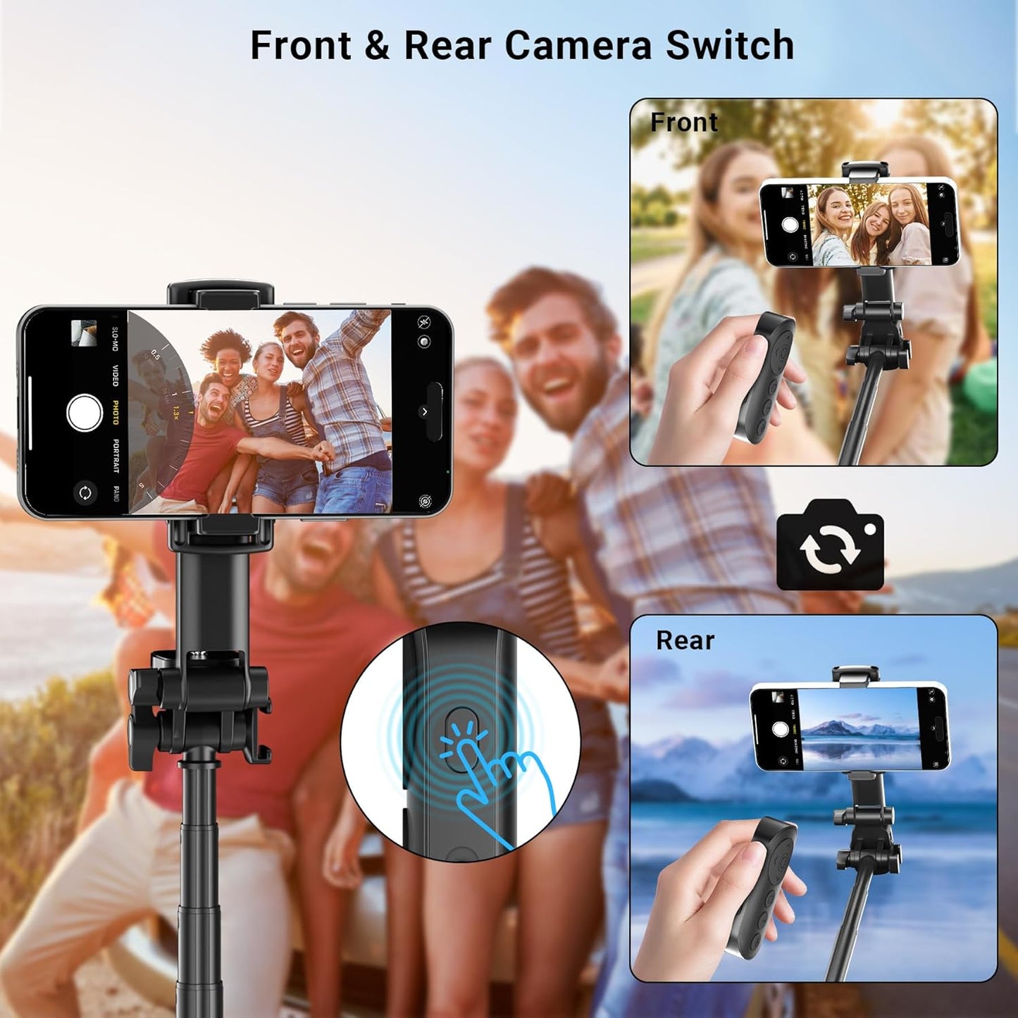 Wireless Camera Remote Control with Zoom for iPhone & Android, Versatile Shutter with Front/Rear Camera Switch for Photo & Video, Smartphone Remote Clicker for TikTok