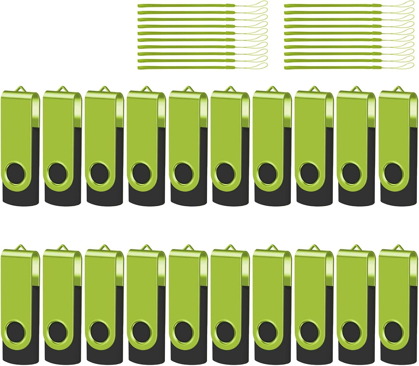 EASTBULLUSB Flash Drive Bulk 2GB 20 Pack with Lanyards USB 2.0 Thumb Drive Bulk Memory Stick Swivel Pen Drive for Storage and Backup 2GB 20 Pack, Green