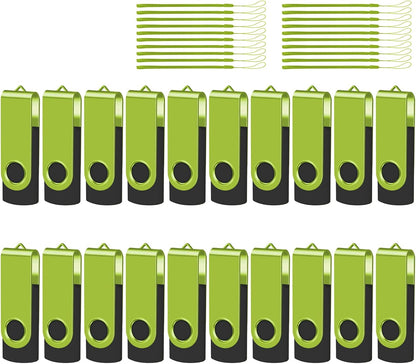EASTBULLUSB Flash Drive Bulk 2GB 20 Pack with Lanyards USB 2.0 Thumb Drive Bulk Memory Stick Swivel Pen Drive for Storage and Backup 2GB 20 Pack, Green