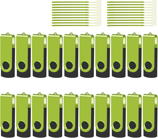 EASTBULLUSB Flash Drive Bulk 2GB 20 Pack with Lanyards USB 2.0 Thumb Drive Bulk Memory Stick Swivel Pen Drive for Storage and Backup 2GB 20 Pack, Green