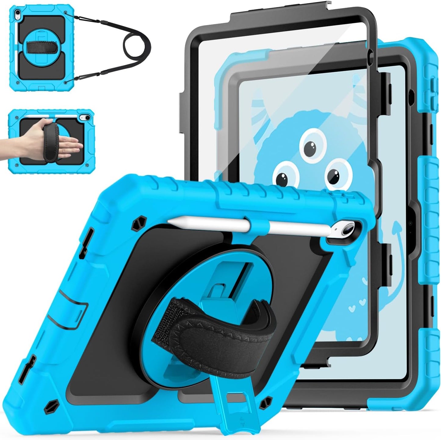 Cantis Case for iPad (A16) 11th Generation 11 inch 2025, iPad 10th Generation 10.9 inch 2022 with Screen Protector/ 360 Degree Rotating Stand/Shoulder Strap/Pencil Holder, Blue