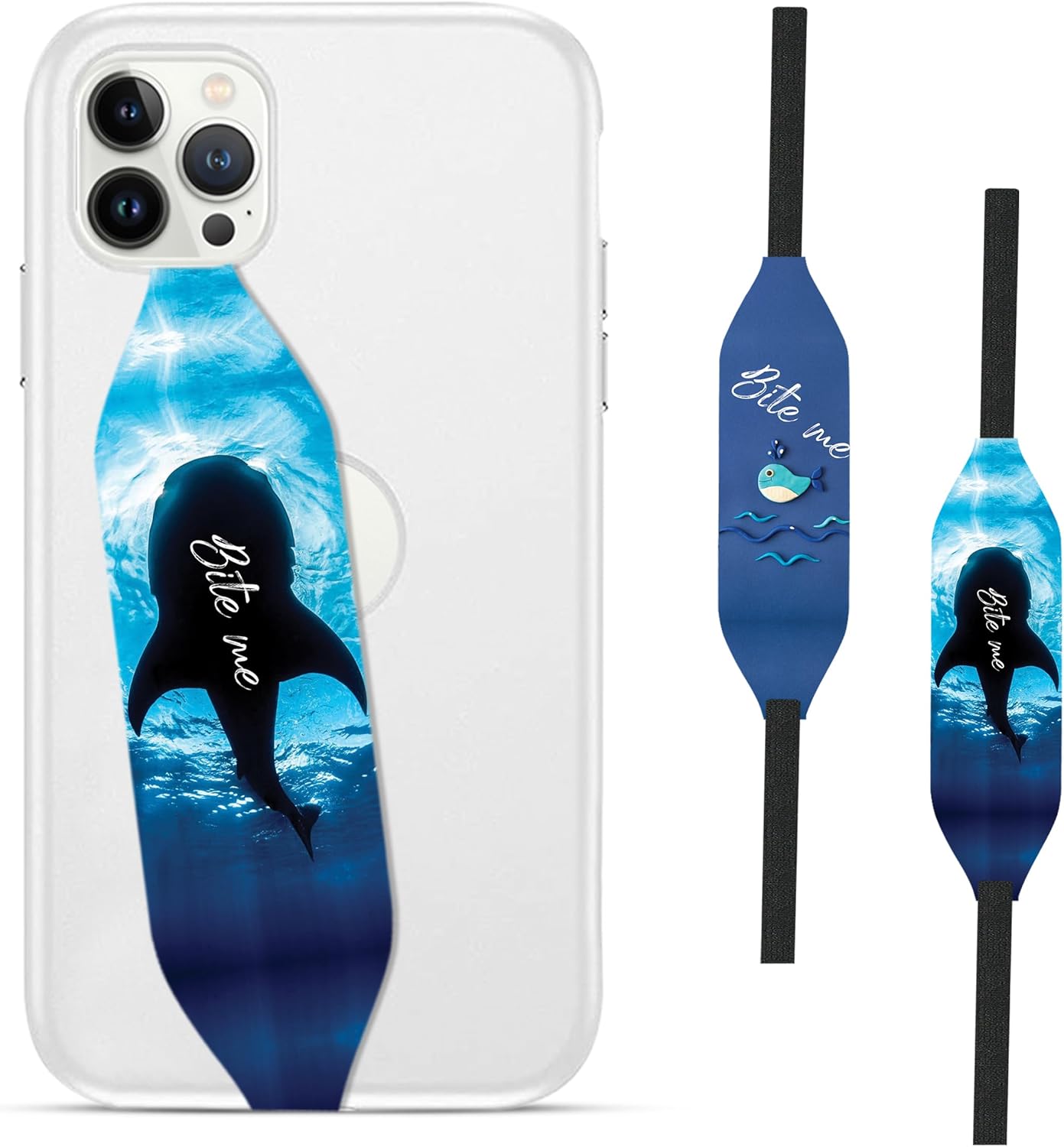 Phone Grip Strap - Pack of 2 Reversible Finger Holder for Phone Back, Customizable Anti-Slip Design, Wireless Charging Compatible Detachable Holder for iPhone - Shark Bites