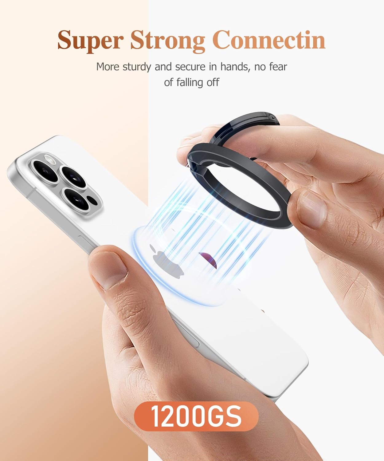 GVIEWIN Magnetic Phone Ring Holder, Compatible with MagSafe Phone Grip with Adjustable Stand, Magnet Phone Ring Kickstand for iPhone 16 Pro Max/Plus/15/14/13/12 Series/Other Phones (Glitter/Black)