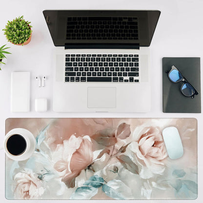 Mouse Pad Large Rose and Leaves Non-Slip Game Desk Mat with Stitched Edge Laptop Keyboard Desk Pad for Work Home Gaming (35.4 x 15.7 Inches)