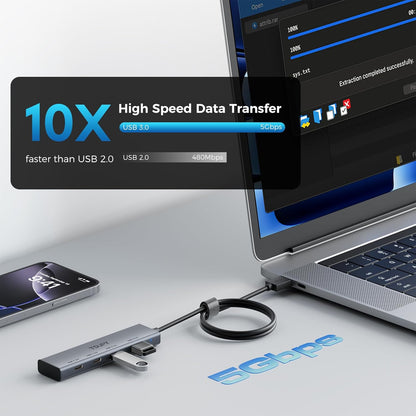 TSUPY Multi USB C USB A 3.0 Hub with 4FT Extended Cable,4 Ports Aluminium USB 3.0 Splitter,2 USB-C & 2 USB-A Ports USB Extender Hub for Laptop, PC, Flash Drive, Mobile HDD,Printer, Mouse, Keyboard