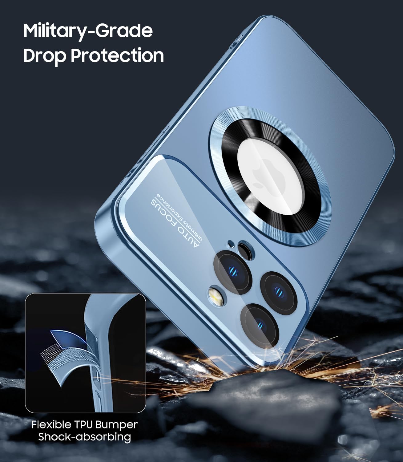 Magnetic for iPhone 16 Pro Max Case, Compatible with MagSafe, Built-in Camera Lens Protector, Logo View, Military Grade Drop Protection Phone Cover, Sierra Blue