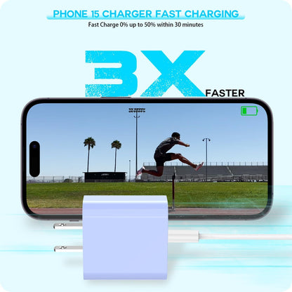 [3Pack] 20W USB C Fast Charger iPhone 16 Fast Charging, Apple 15 Charger Block 6ft C to C Long Charging Cable Cord for iPhone 16/16e/16 Pro/16 Pro Max/iPhone 15 Series/iPad Air/Mini(Pink+Blue+Purple)