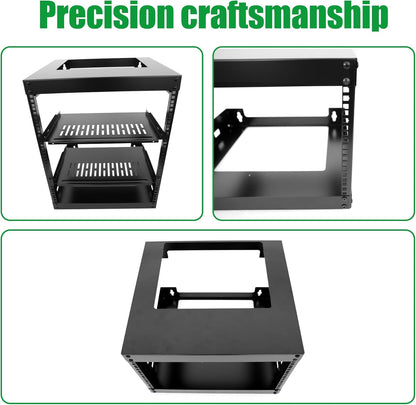 12U Wall Mount Open Frame 19 Inch Server Equipment Rack Wall Mountable Heavy Duty Design - Holds All Networking & AV Gear - Open Frame Includes 2 1U 12in Vented Shelves & Mounting screws(WALL RACK12U)