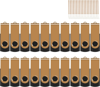 EASTBULL 2GB USB Flash Drive Bulk Thumb Drives 20 Pack with Lanyards USB 2.0 Memory Sticks Zip Drive Pen Drive for Storage and Backup Gold 20PCS 2GB