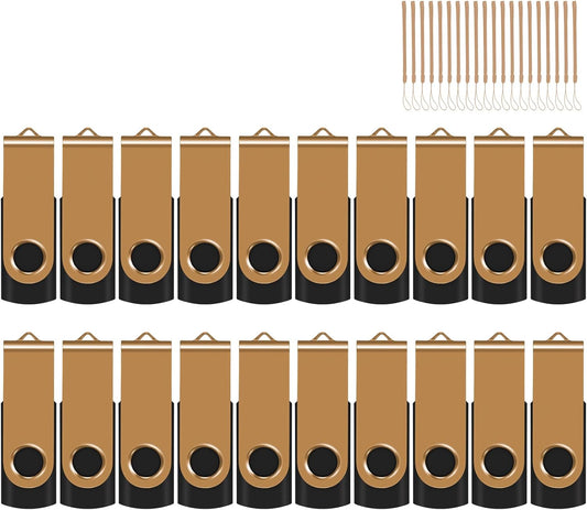 EASTBULL 8GB USB Flash Drive Bulk Thumb Drives 20 Pack with Lanyards USB 2.0 Memory Sticks Zip Drive Pen Drive for Storage and Backup Gold 20PCS 8GB