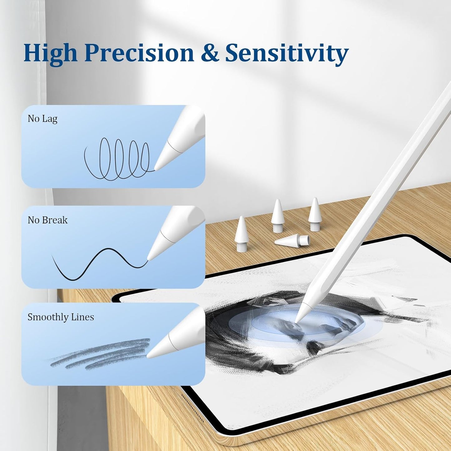 Replacement Tips for Apple Pencil 1st/2nd Gen,No Wear Out Upgraded Apple Pencil Tips,Pencil Nibs for Precise Control - Replacement Tips for iPad Pencil - 4 Pack White