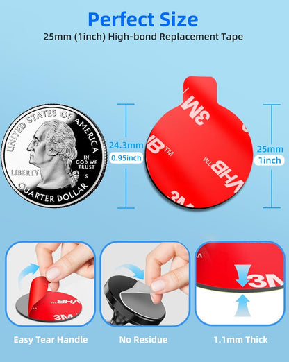 10 Pcs 3M Sticky Adhesive Pads for Car Magnetic Phone Holder, 1 inch Round VHB Double Sided Tape Replacement for Dashboard Cell Phone Mount & Mini Dash Cam Base, Strong 25mm Heat Resistant Sticker