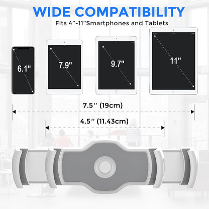 AboveTEK Tablet Stand Holder, Stylish Aluminum iPad Stands, Foldable 360° Swivel iPad iPhone Table Stand Holder fits 4-11" Tablets/Smartphones for Kitchen Bedside Office POS Showroom Reception (White)