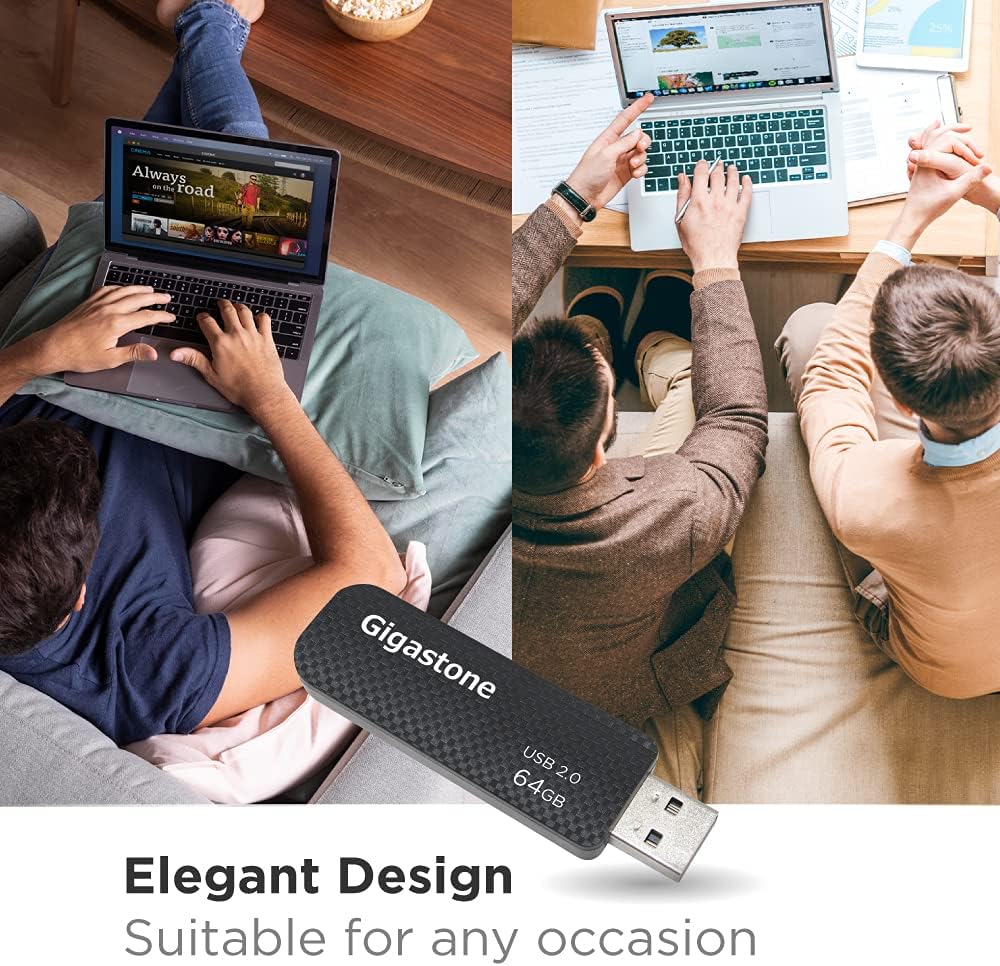 GIGASTONE V30 64GB USB 2.0 Flash Drive 2-Pack, Capless Retractable Design Pen Drive, Carbon Fiber Style, Reliable Performance & Durable