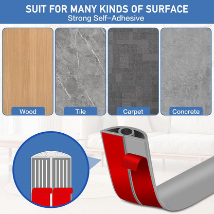 Floor Cord Cover Self Adhesive Cord Hider Floor Extension Cord Covers for Floor Power Cord Protector Cable Management Prevent Cable Trips Cable Cavity 0.32" W x 0.32" H (Grey, 10Ft)