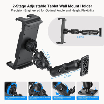 PLDHPRO Tablet Mount for Truck, Heavy Duty Drill Base Tablet Holder for Car Dashboard, Adjustable 2-Stage Stand Compatible with iPad, Galaxy Tab/Z Fold, 5.1-15.6'' Phone Tab for Wall, Vehicle, Boat