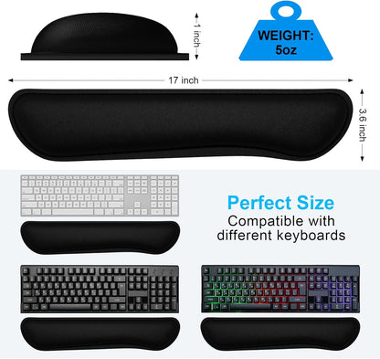 Dapesuom Enlarge Keyboard Wrist Rest, Cute Memory Foam Keyboard Wrist Cushion for Computer Desk Mats Support, Typing Pain Relief Ergonomic Mouse Pad Rests with Non-Slip Base for Gaming, Laptop, Black