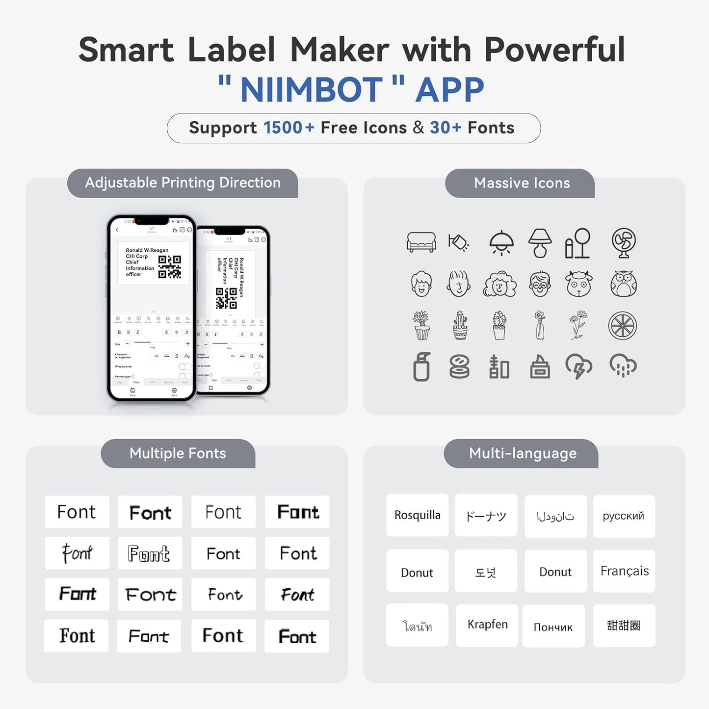 NIIMBOT B1 Label Maker Machine with Tape, Thermal Label Printer Easy to Use for Office, Home, Business, 2 Inch Label Maker with 2'' x1.18'' Labels-230pcs/Roll